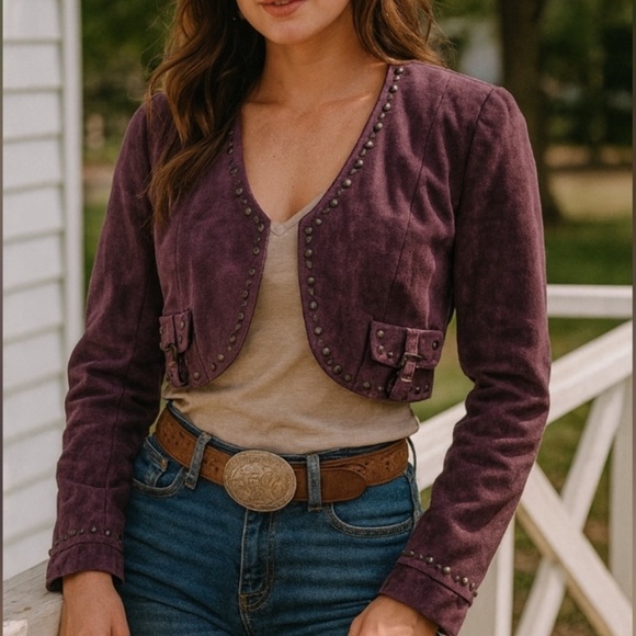 Double D Ranch heavily embellished pocketed Bolero suede jacket RARE